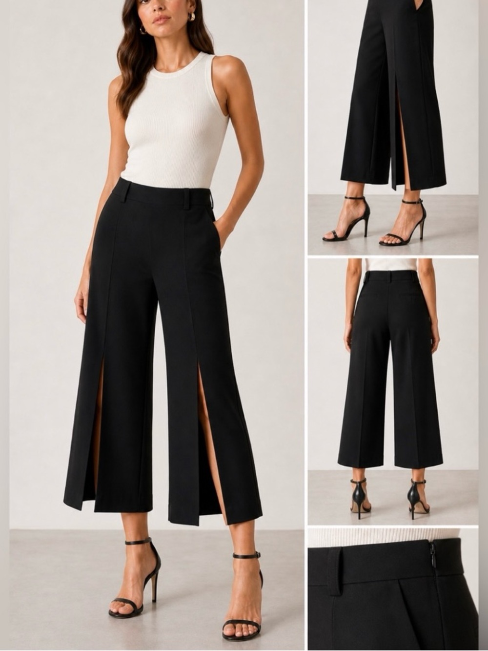 cinq a sept Black Cropped Wide-Leg Slit Pants